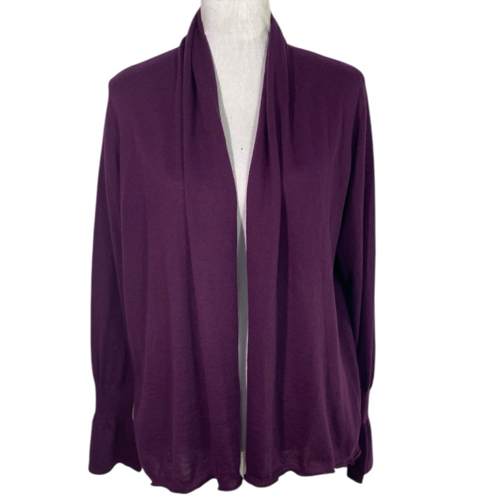 Autumn Cashmere Dark Purple Open Front Lightweight Cardigan